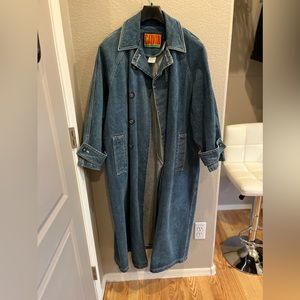 Calvin Klein full length denim coat.